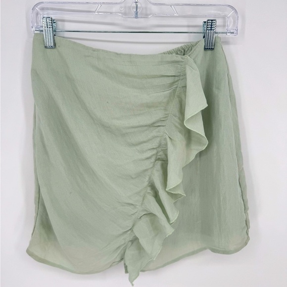 Cotton Candy Mint Green Ruffle Front Linen Blend Mini Skirt Size Medium - Picture 1 of 12